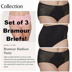 Set of 3! Panties 3XL Briefs Bramour Black 36 FITS 35-36" High-Waist 46-48" Hips